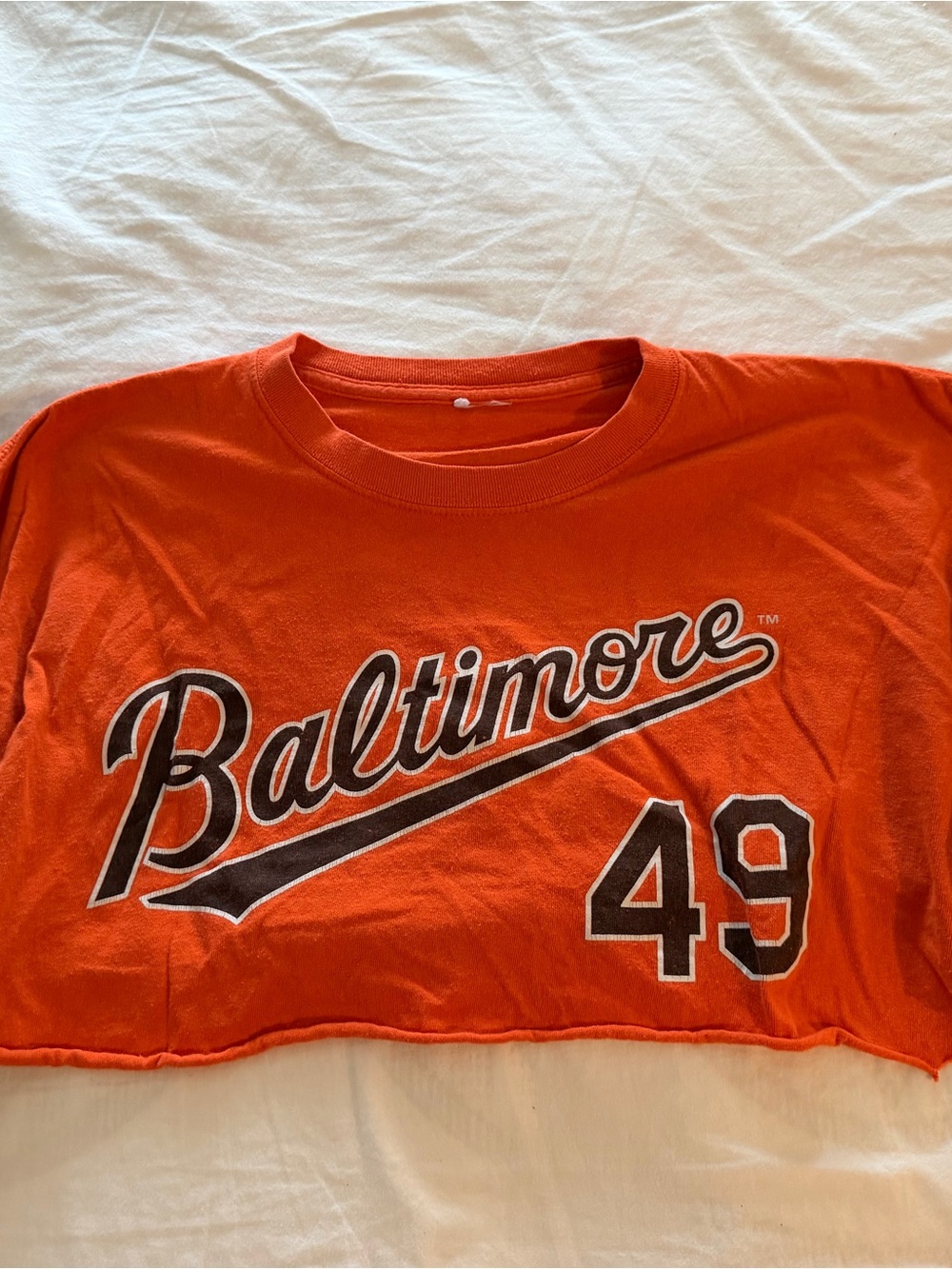 Baltimore Script Cropped Orange Tee with 49 Graphic